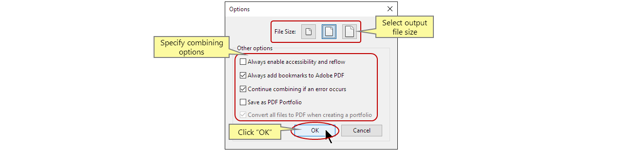 Specify combining options